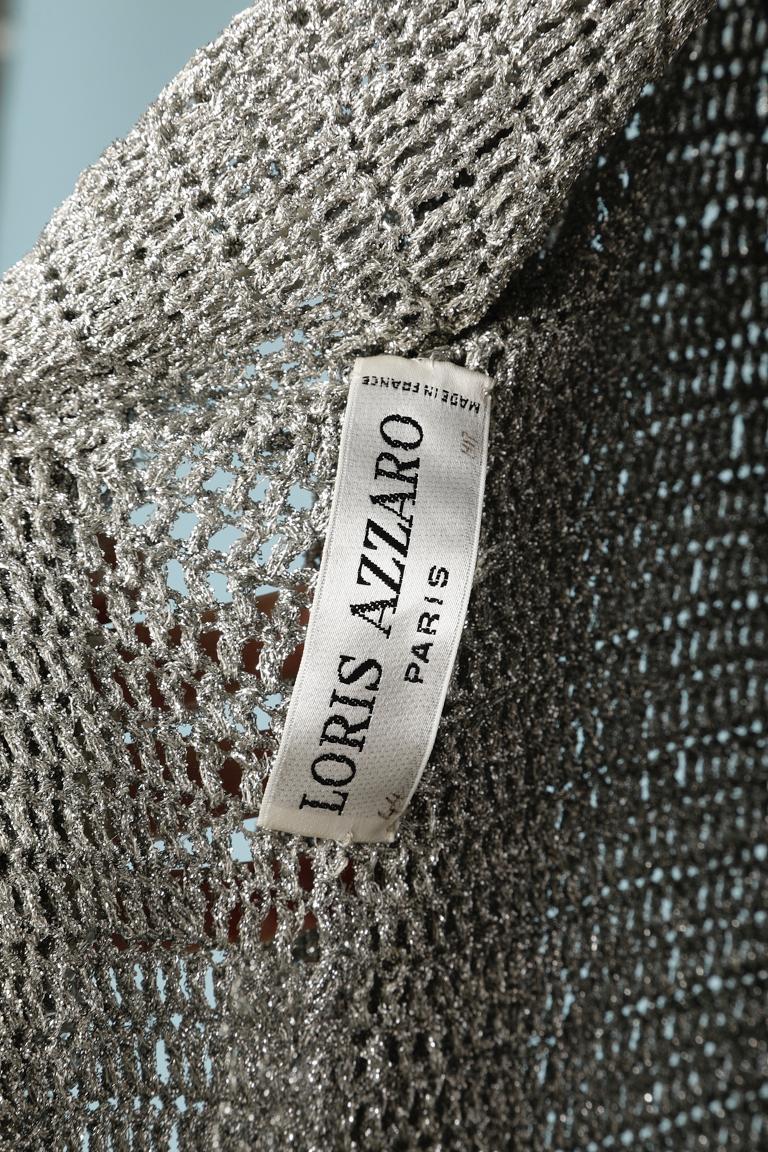 Silver lurex knitted cardigan beaded on the front Loris Azzaro Paris 2