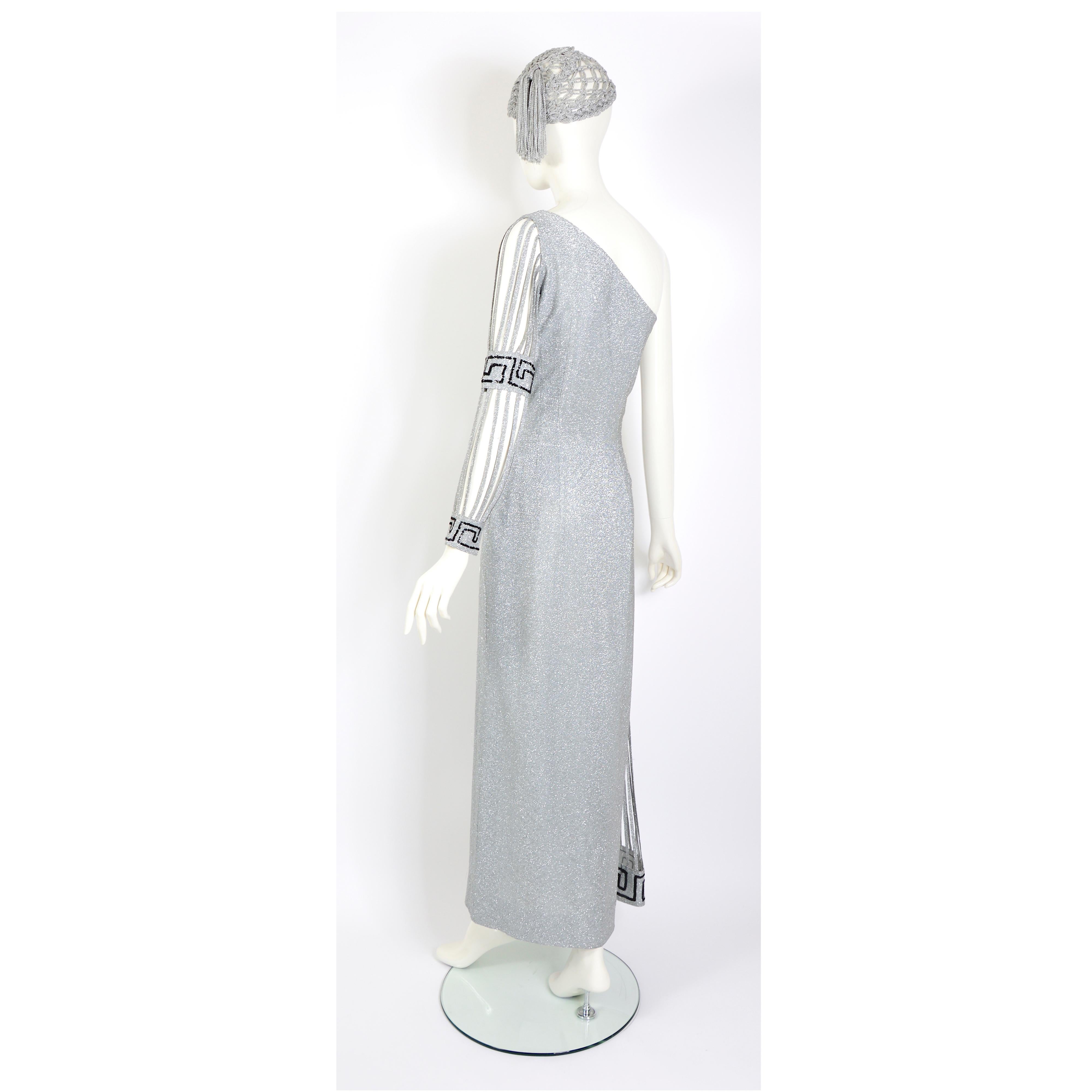 Silver lurex one sleeve vintage 1960s in the style of Pierre Cardin party dress  6