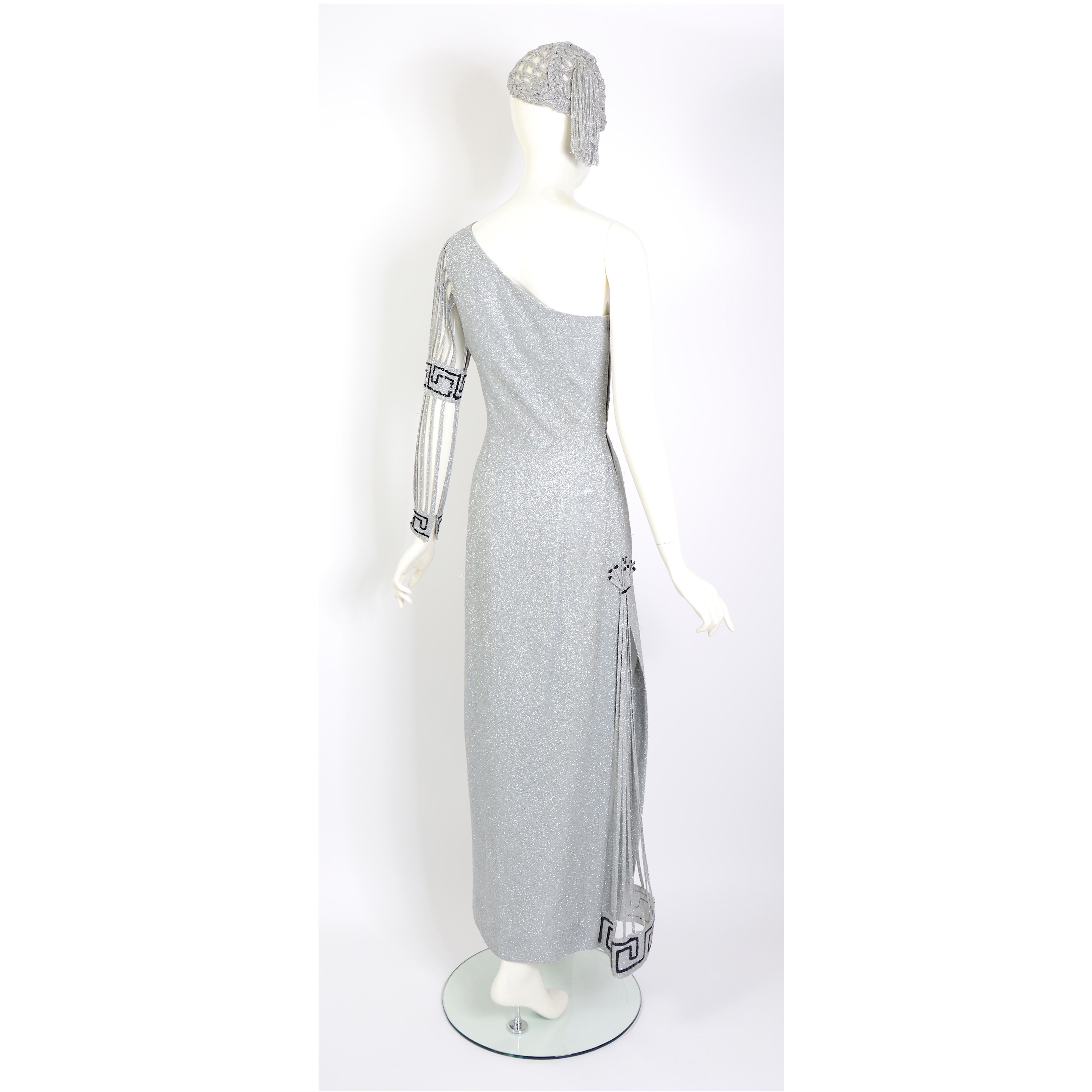 Silver lurex one sleeve vintage 1960s in the style of Pierre Cardin party dress  7