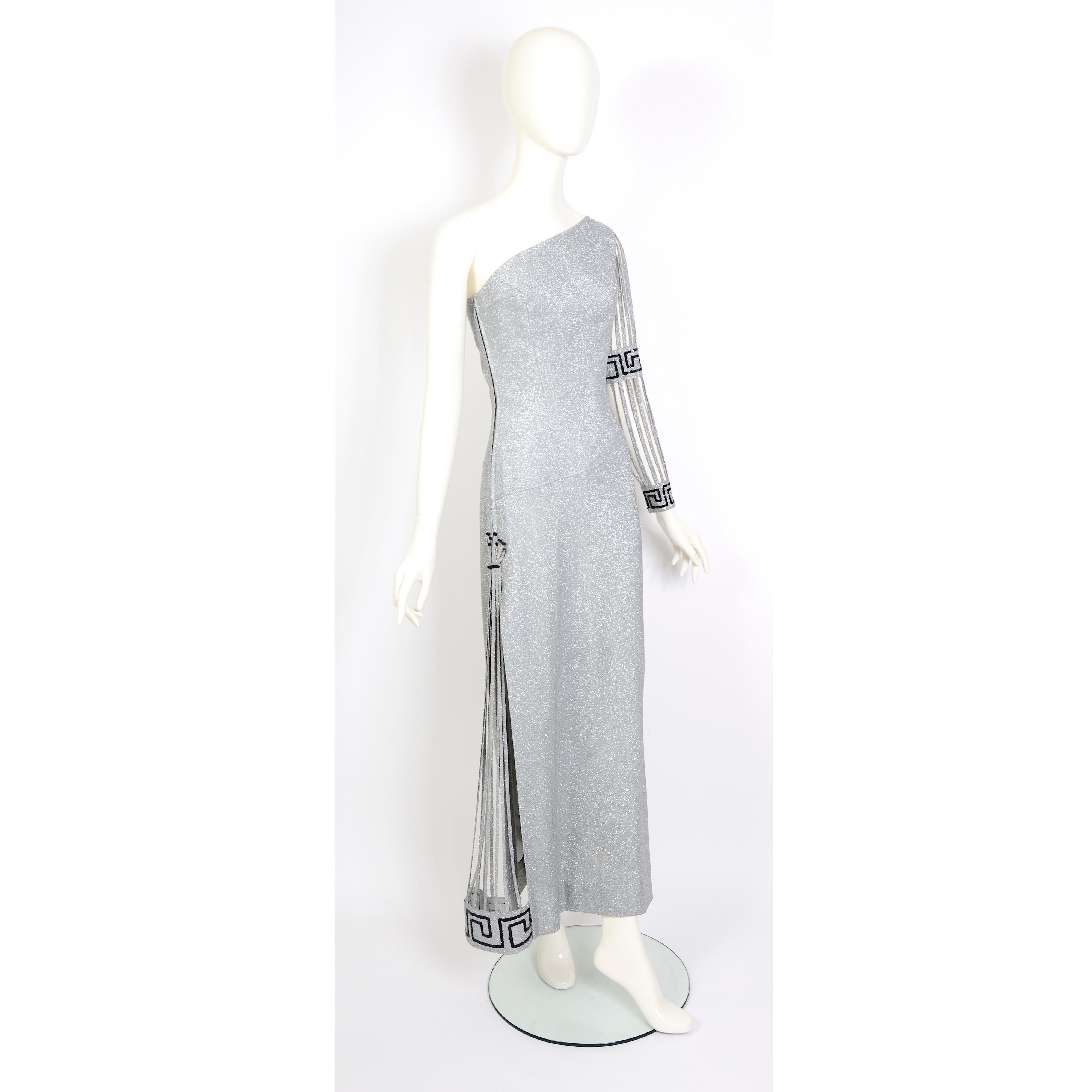 Silver lurex one sleeve vintage 1960s in the style of Pierre Cardin party dress  8