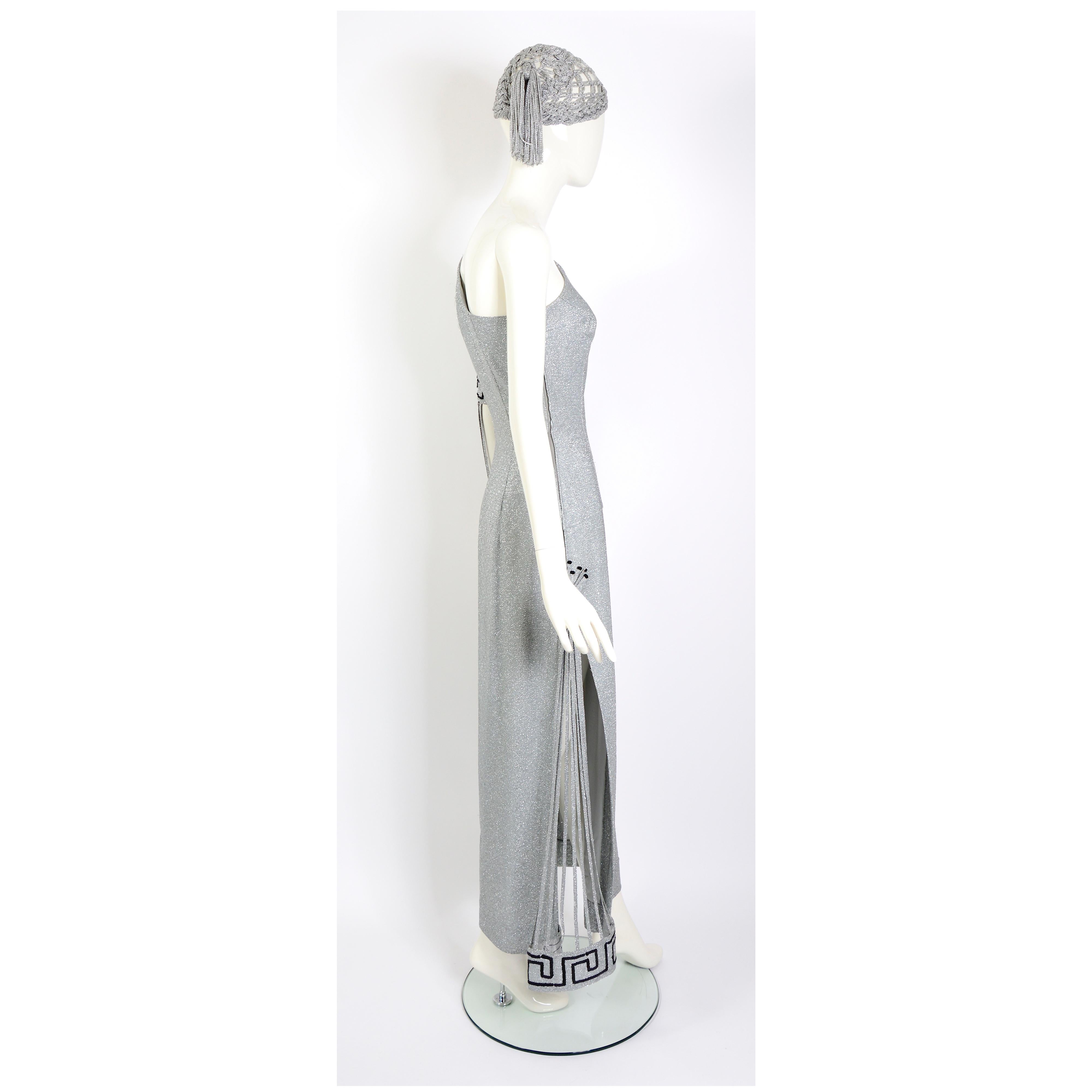 Women's Silver lurex one sleeve vintage 1960s in the style of Pierre Cardin party dress 