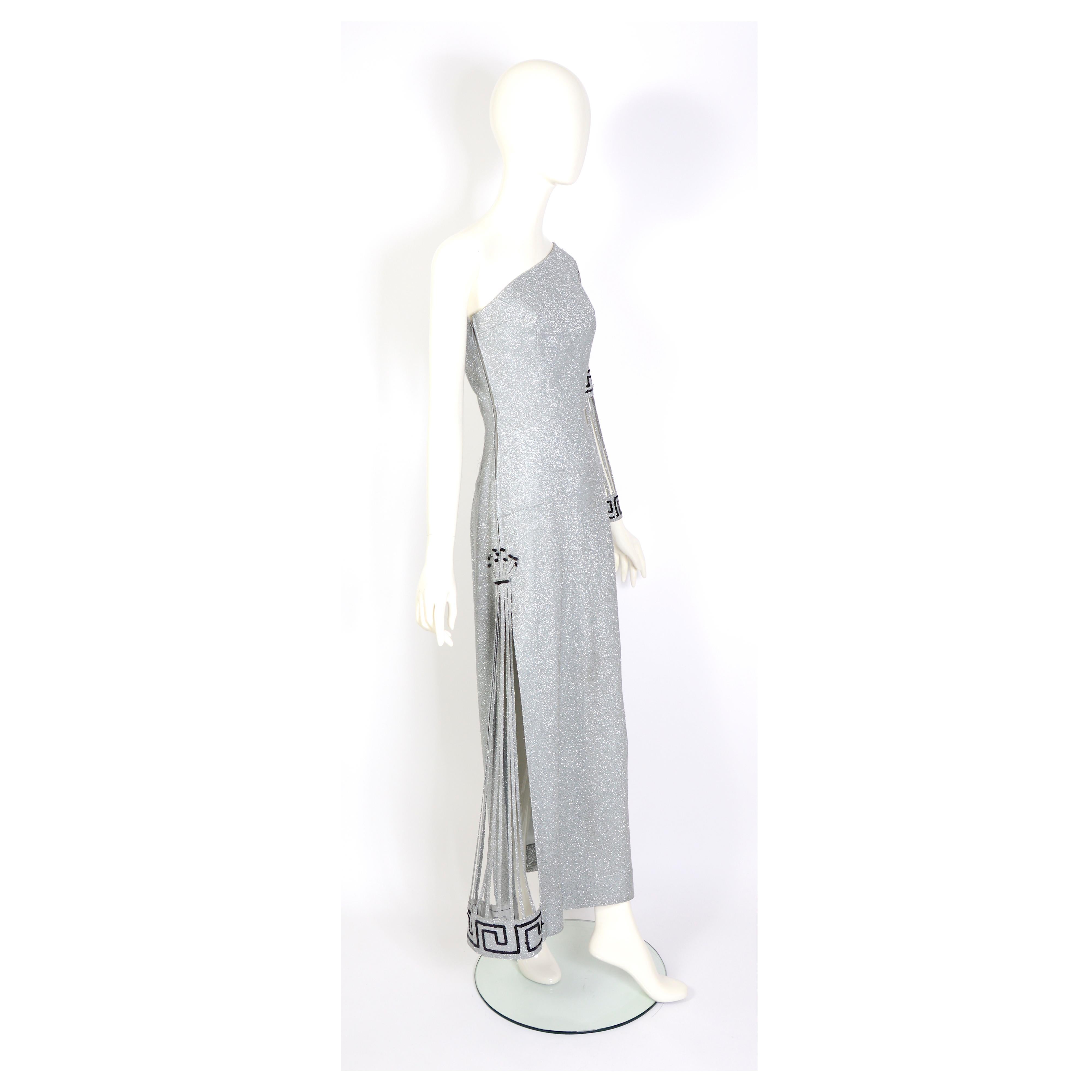 Silver lurex one sleeve vintage 1960s in the style of Pierre Cardin party dress  1