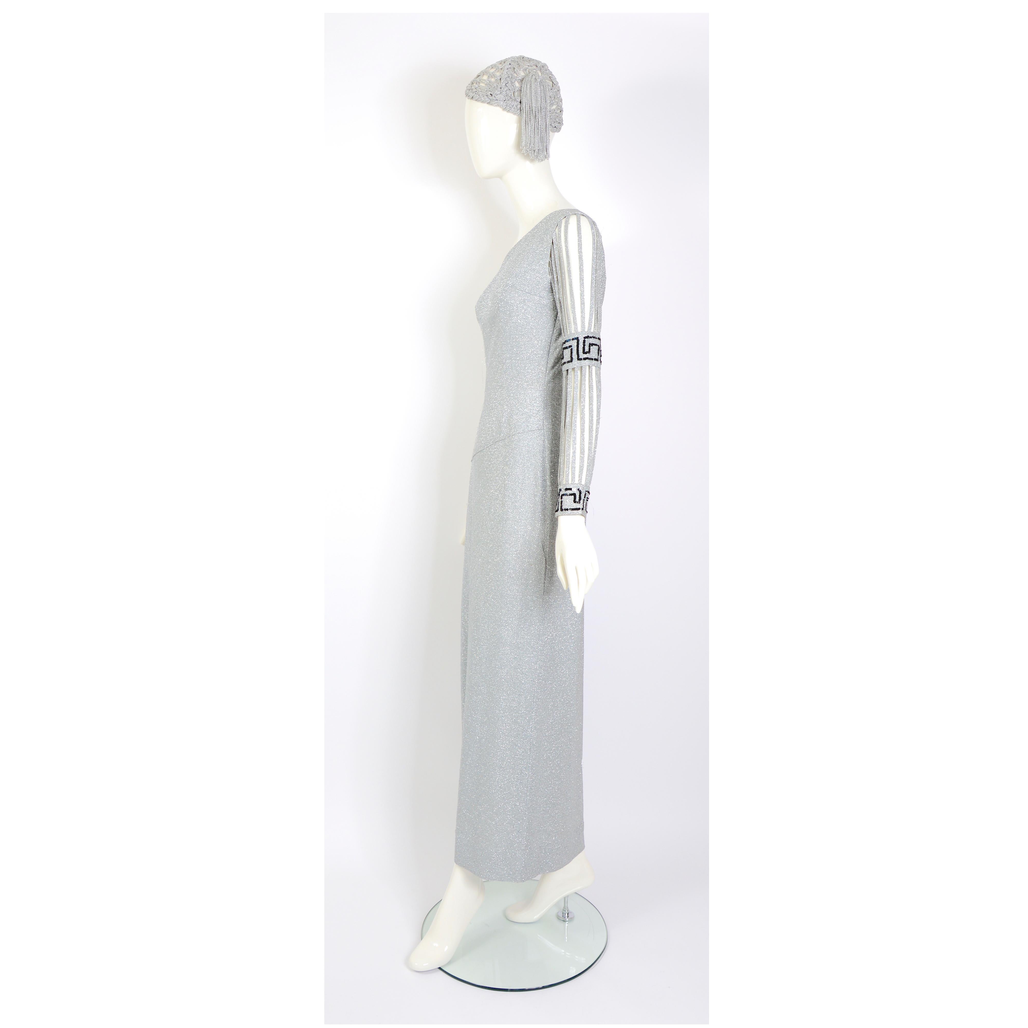 Silver lurex one sleeve vintage 1960s in the style of Pierre Cardin party dress  4