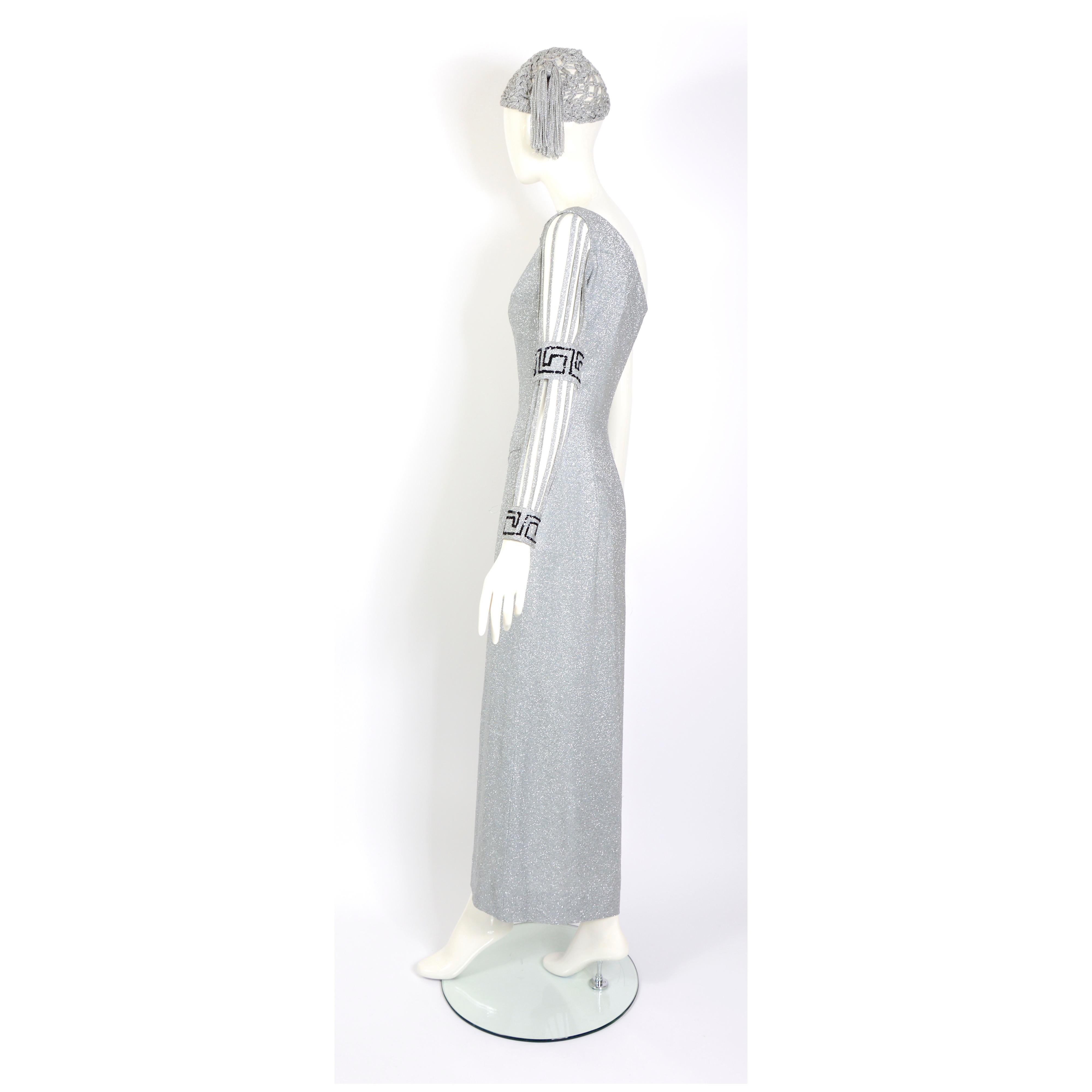 Silver lurex one sleeve vintage 1960s in the style of Pierre Cardin party dress  5