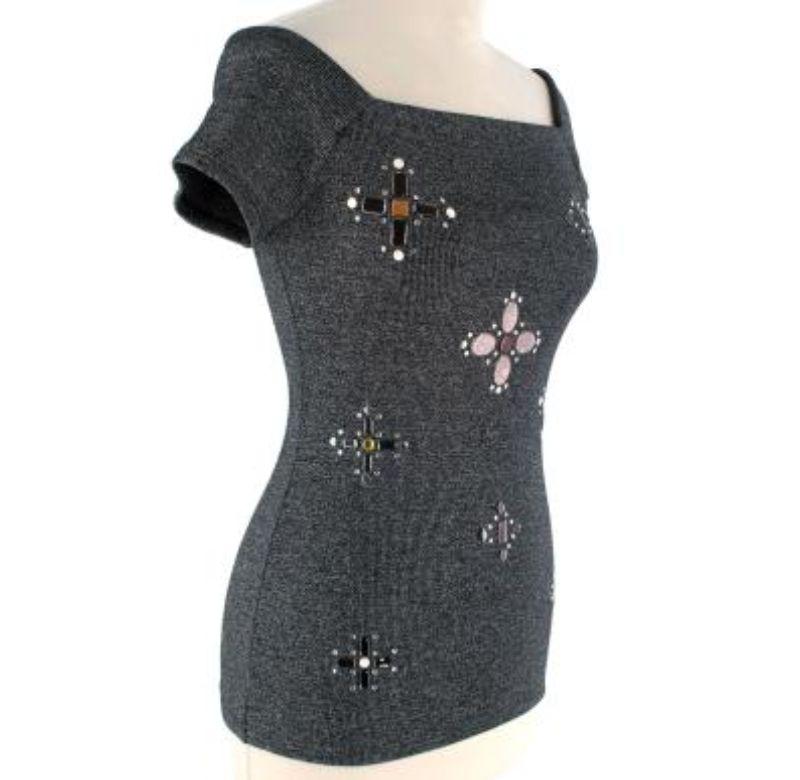 Argento Chanel - Top impreziosito in maglia stretch in lurex argento - XS in vendita