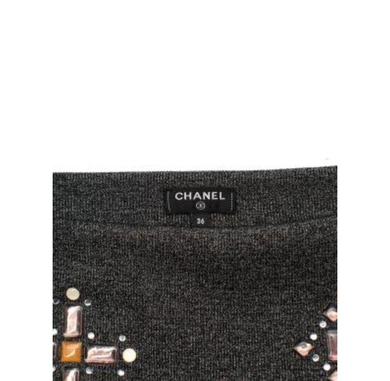 Chanel - Top impreziosito in maglia stretch in lurex argento - XS in vendita 1
