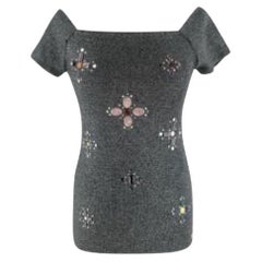 Chanel - Top impreziosito in maglia stretch in lurex argento - XS