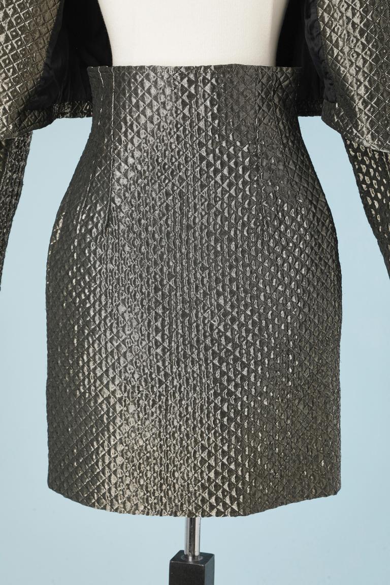 Silver lurex top-stitched skirt suit Paco Rabanne  In Excellent Condition For Sale In Saint-Ouen-Sur-Seine, FR
