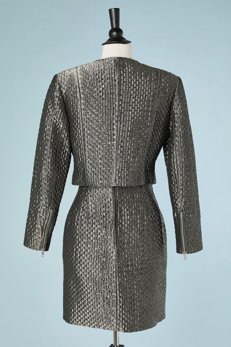 Silver lurex top-stitched skirt suit Paco Rabanne  For Sale 1