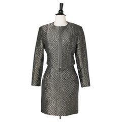 Vintage Silver lurex top-stitched skirt suit Paco Rabanne 