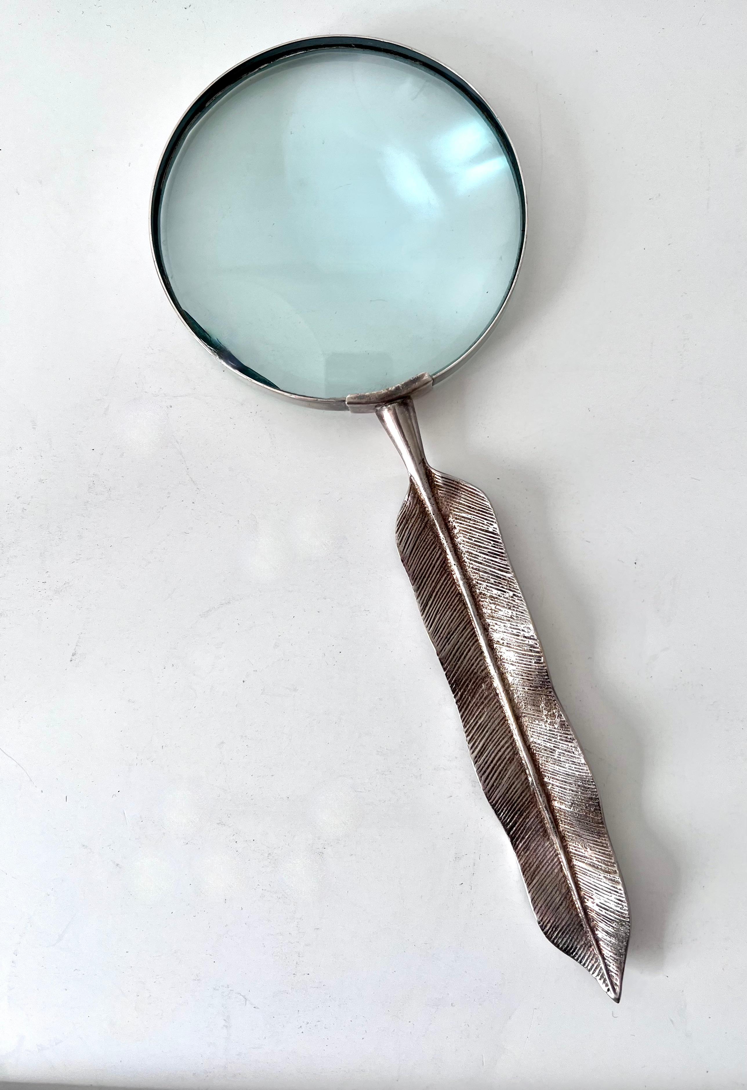 20th Century Silver Magnifying Glass with a Feather Handle Letter Opener For Sale