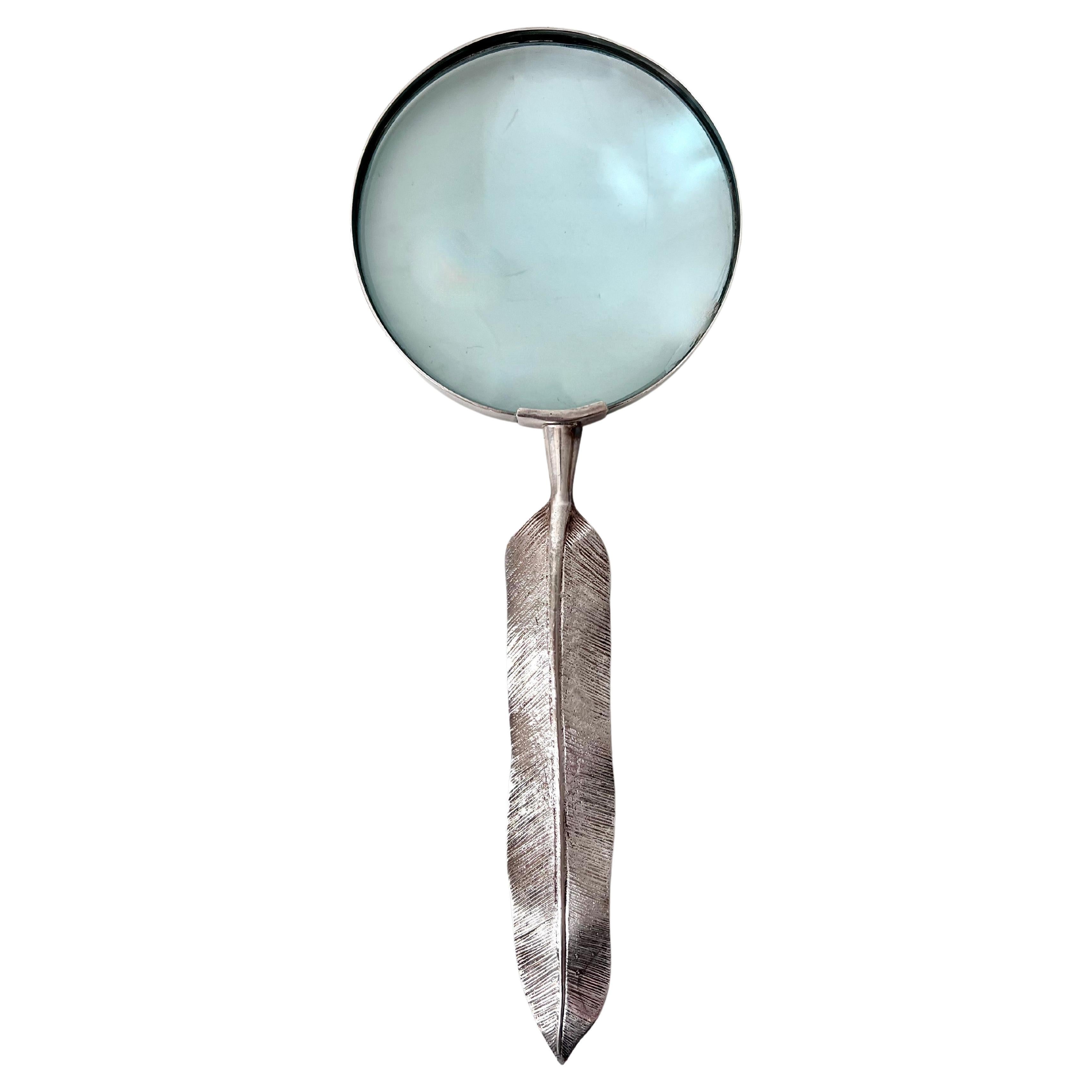 Silver Magnifying Glass with a Feather Handle Letter Opener