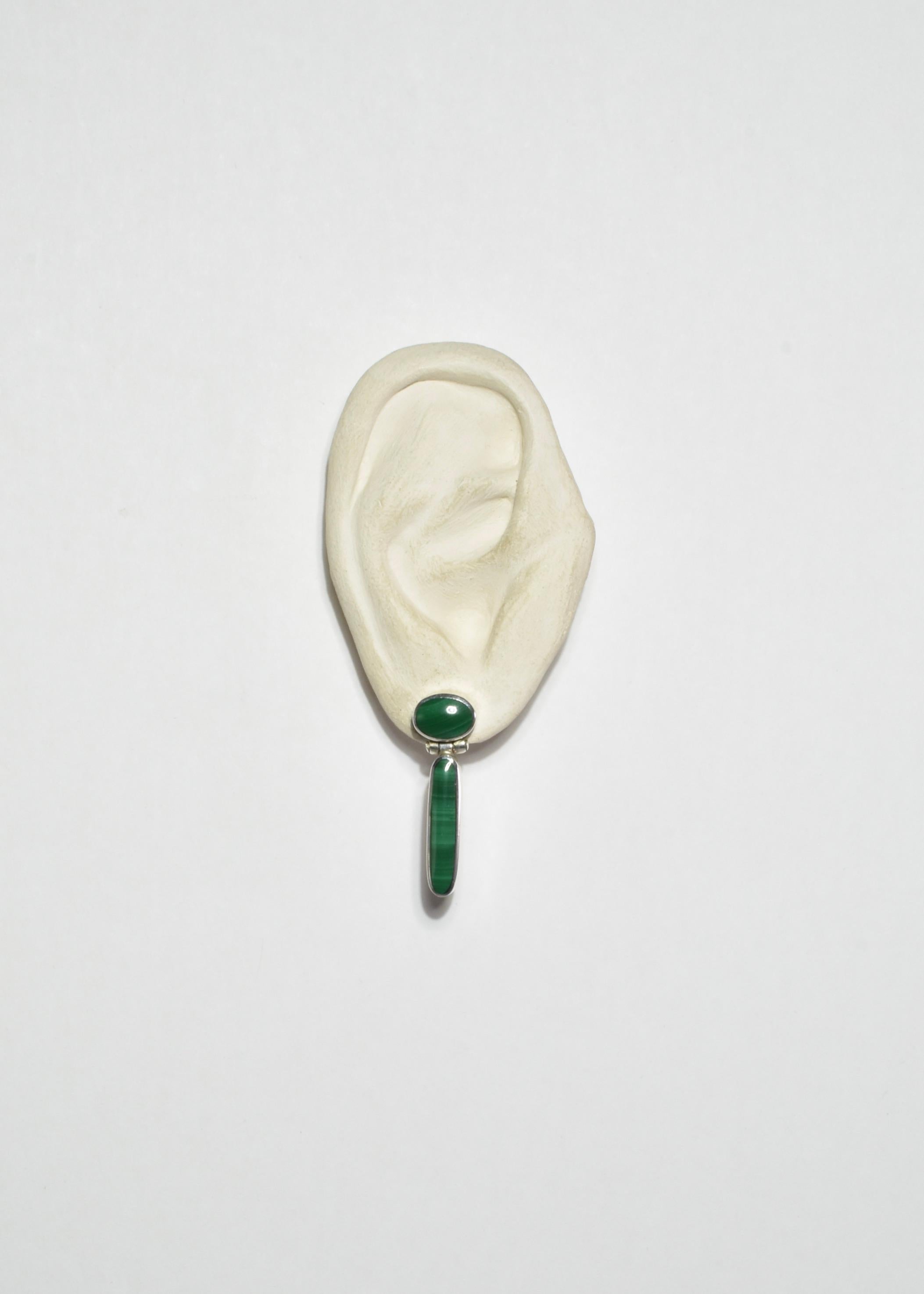 Modernist Silver Malachite Earrings