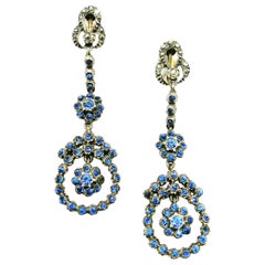 Antique Silver, marcasite and mid blue paste drop earrings, French, 1920s