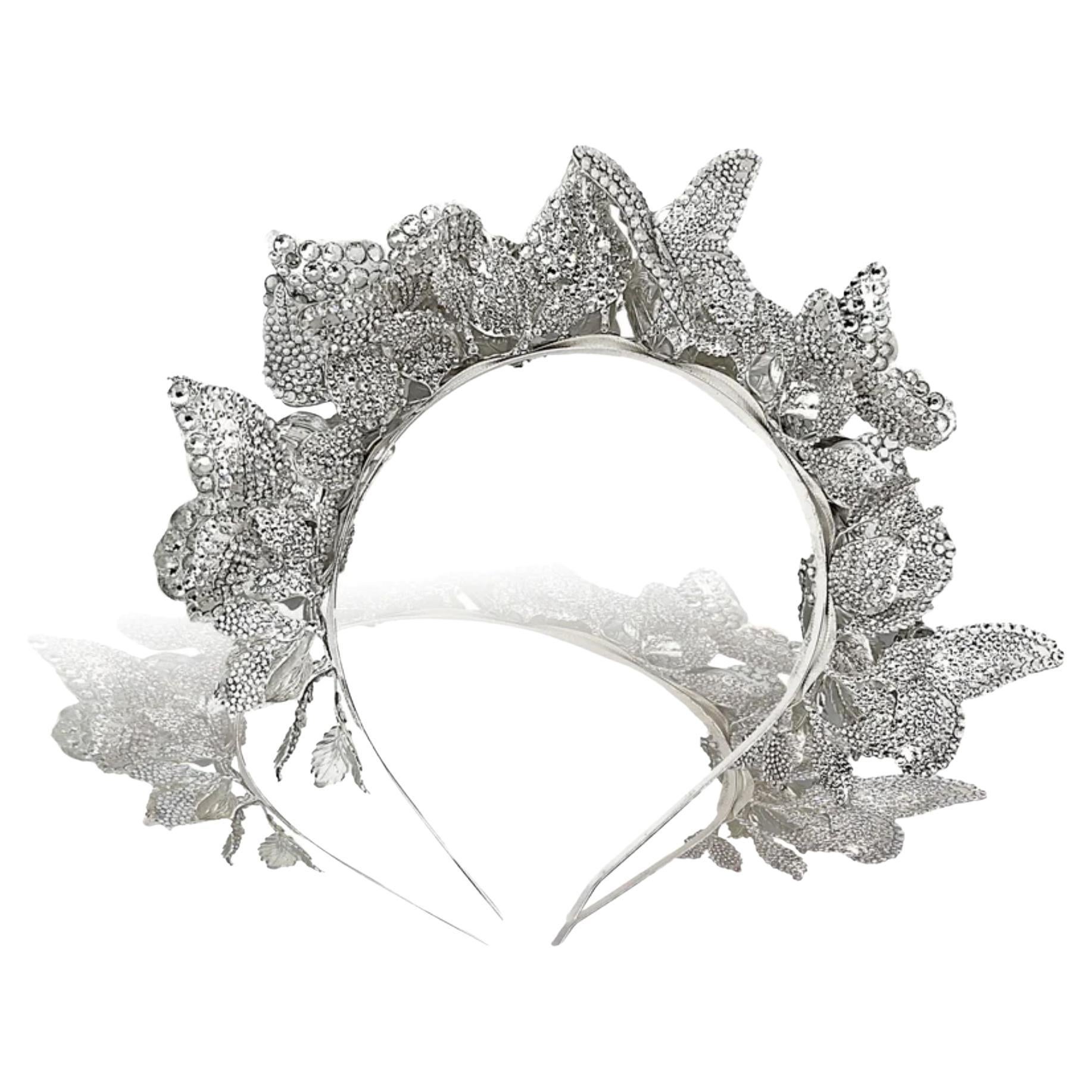 Silver Mariah Butterfly Headpiece in Silver Finish For Sale