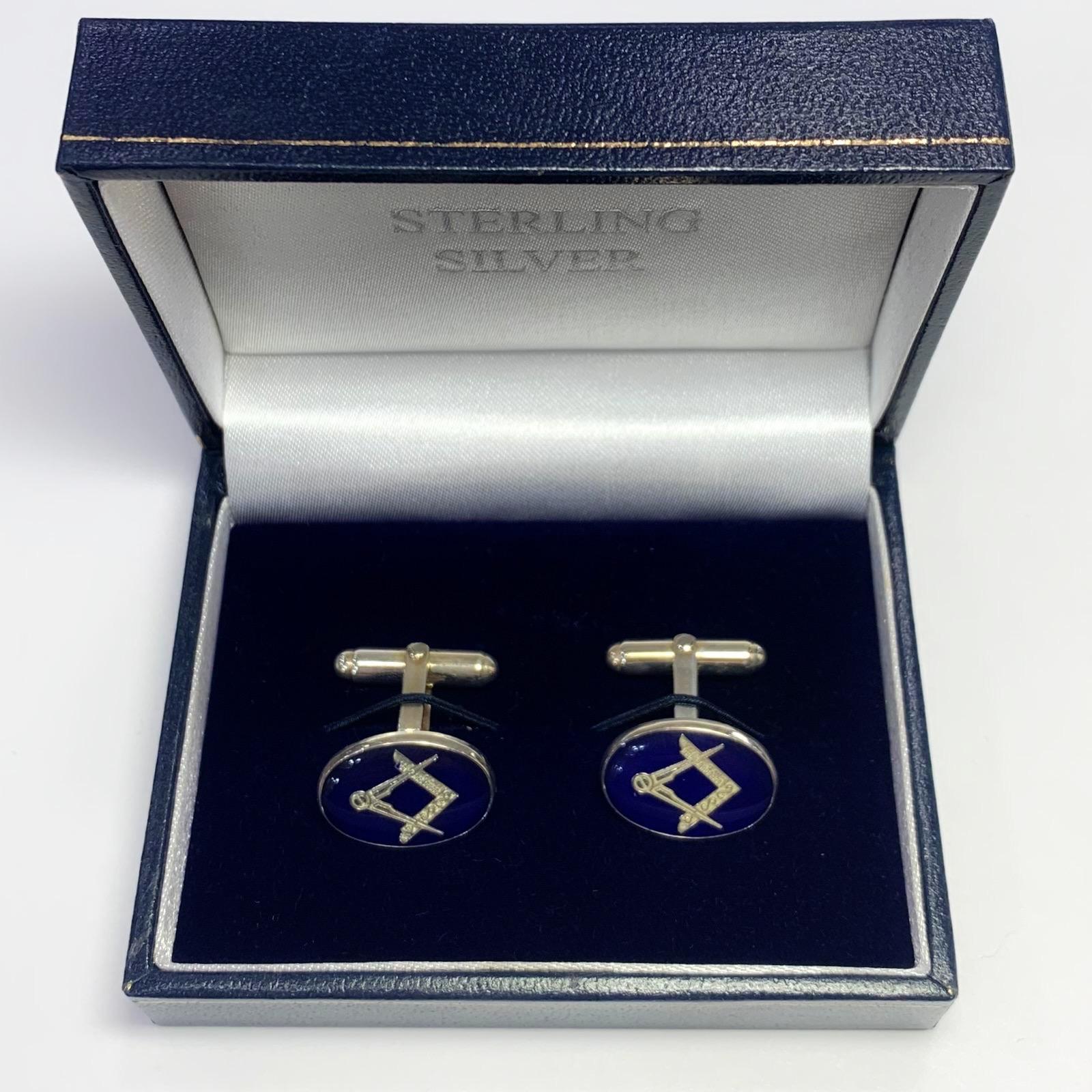 Silver Masonic Hinged Cufflinks In New Condition In Oxted, Surrey