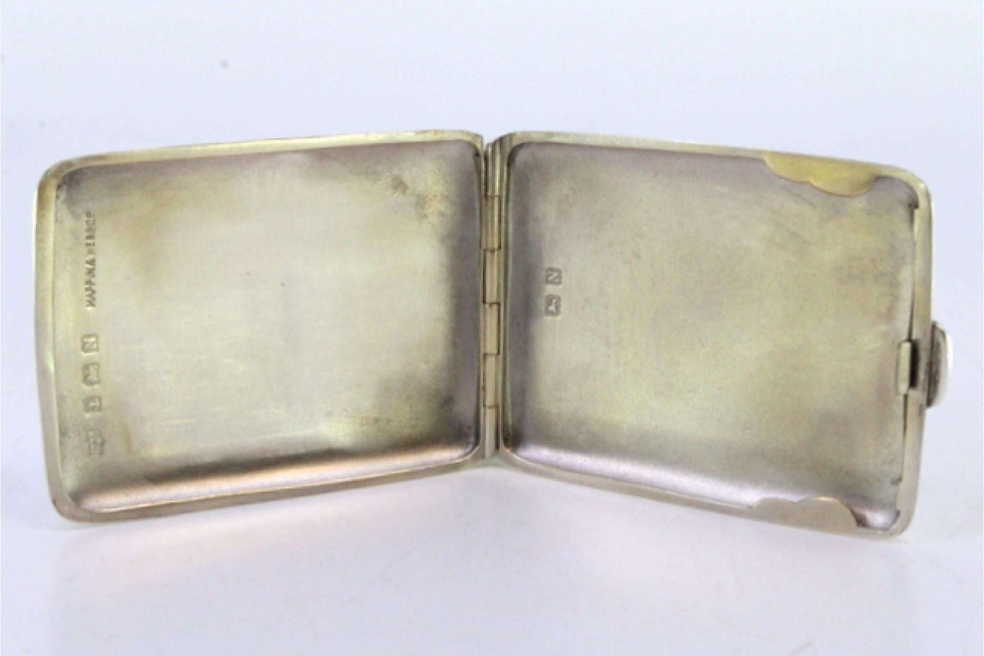 European Silver matchbook with coat of arms in the center and hinged lid For Sale