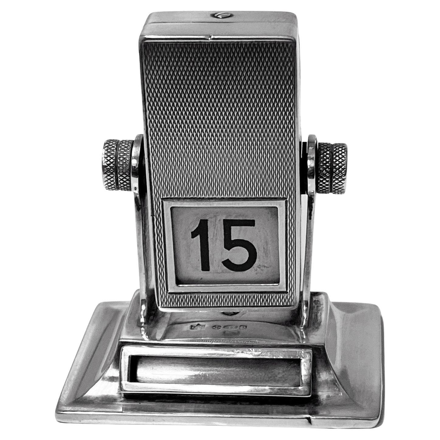 Silver Mechanical Rotating Desk Calendar London 1930 Stockwell