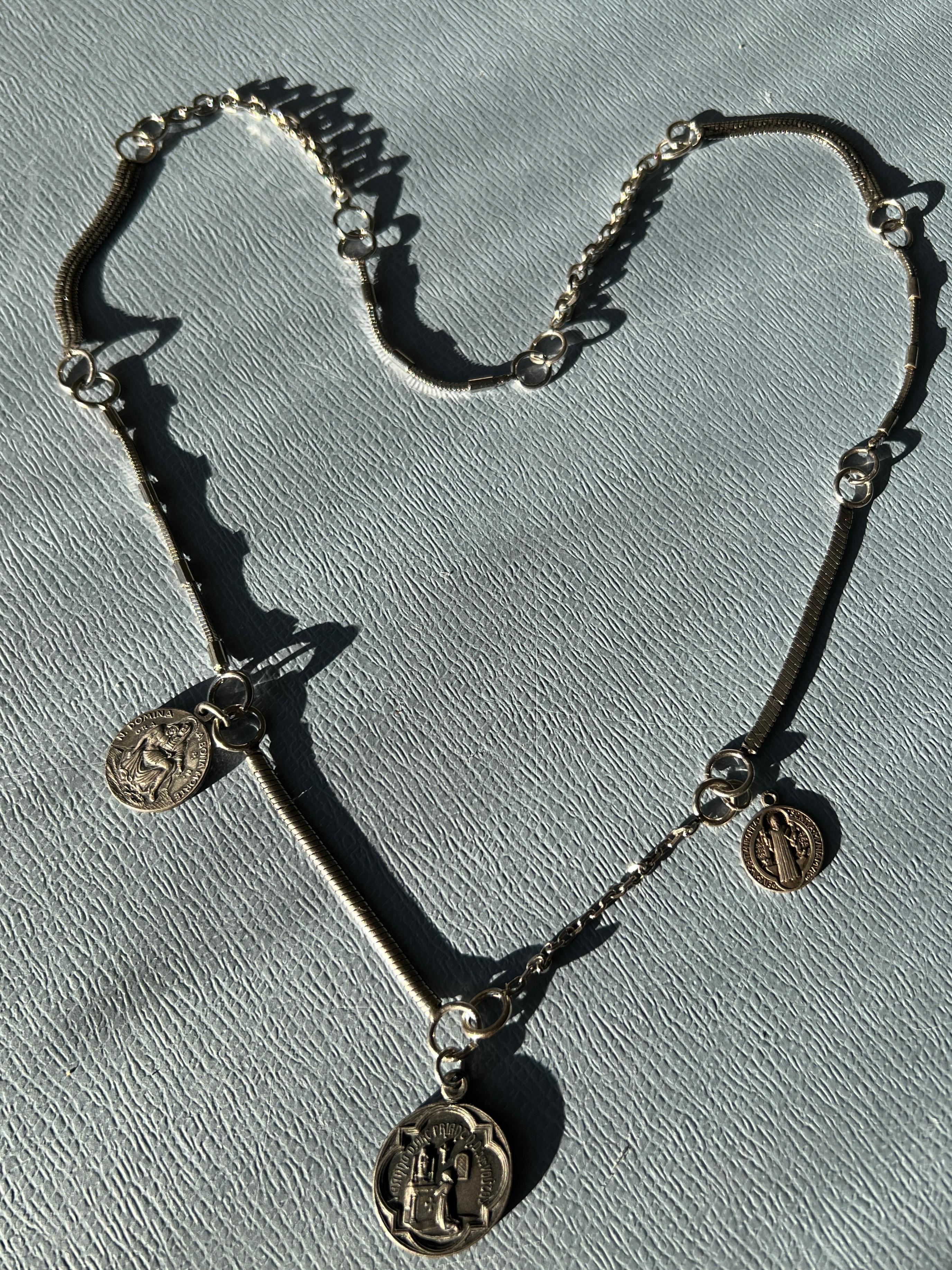 Silber Medaillon Kette Halskette Joan of Arc Religiös 6