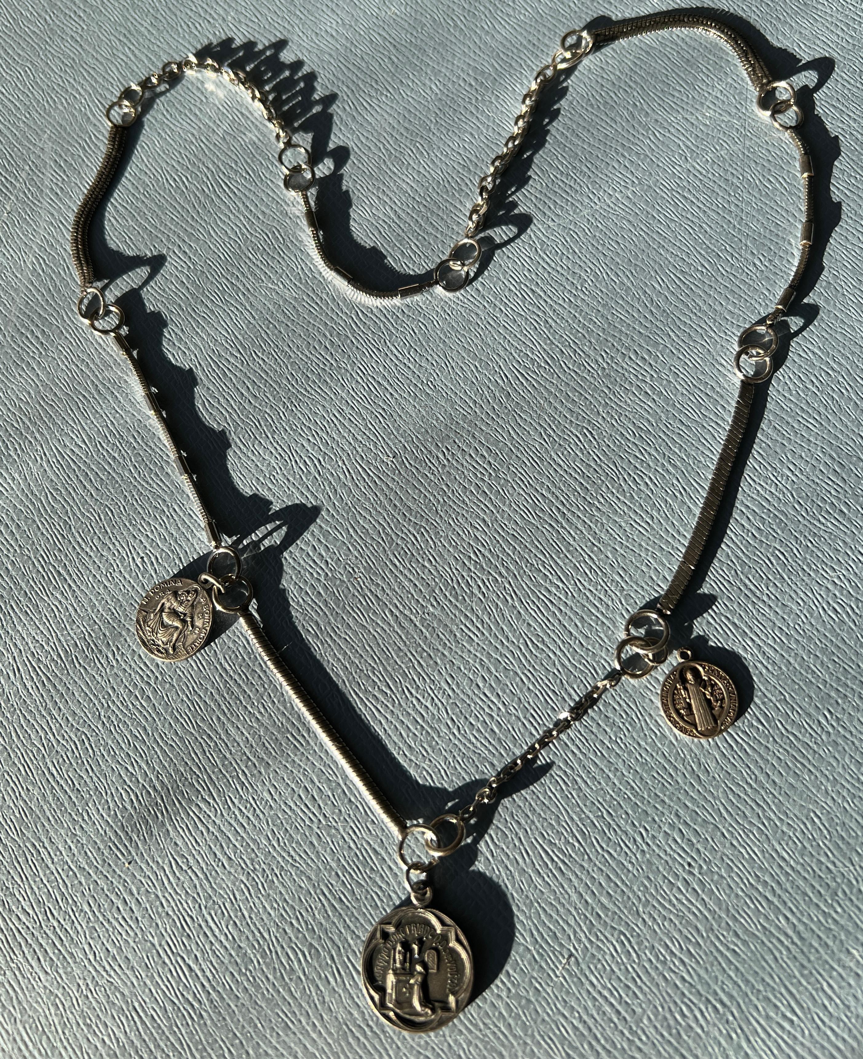 Silber Medaillon Kette Halskette Joan of Arc Religiös (Viktorianisch)