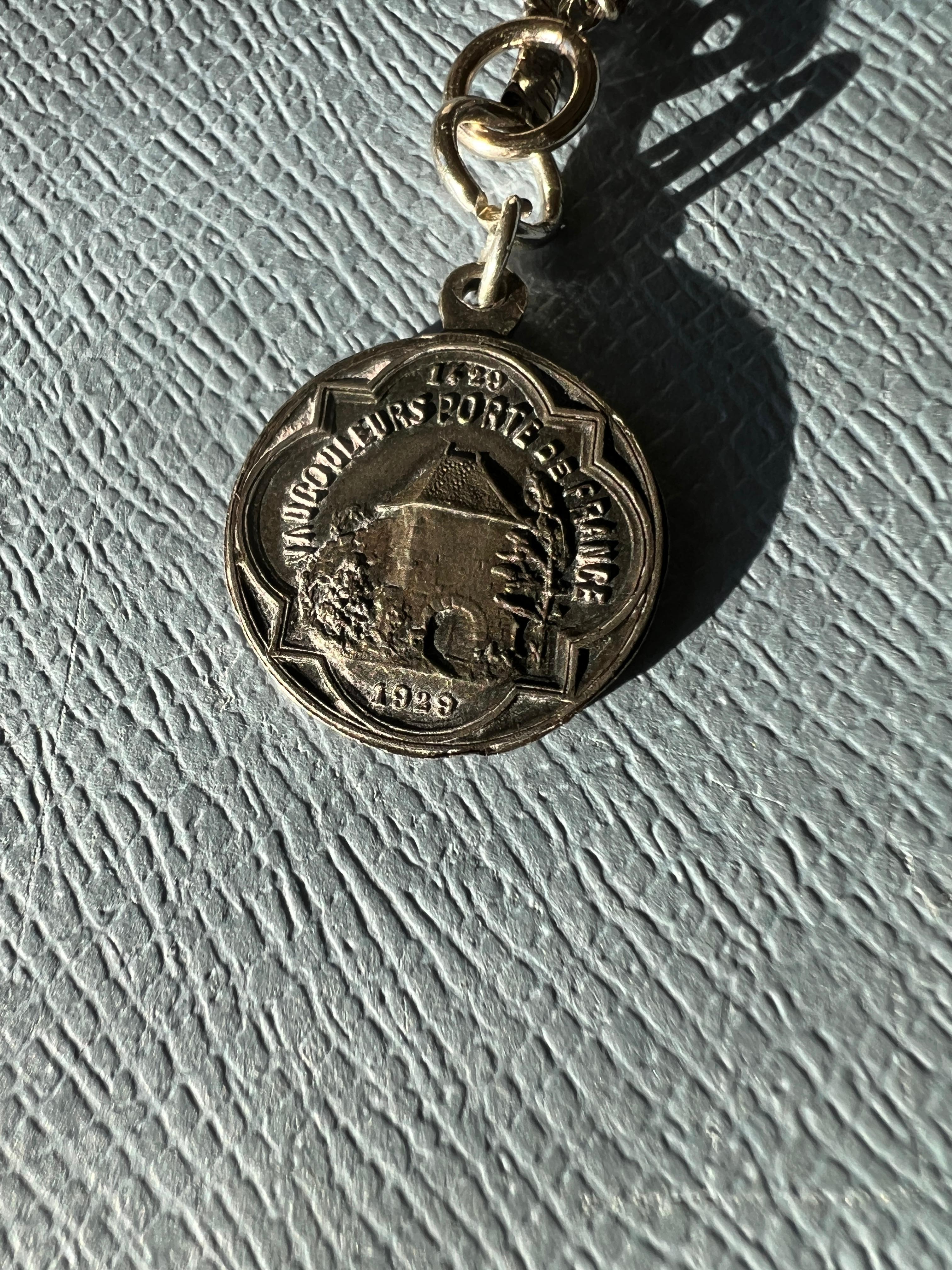 Silber Medaillon Kette Halskette Joan of Arc Religiös 1