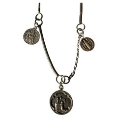 Silber Medaillon Kette Halskette Joan of Arc Religiös
