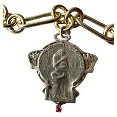 Chunky Chain Choker Medal Necklace Ruby