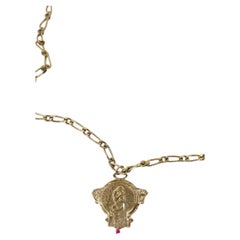 Silver Medal Choker Chain Necklace Ruby Art Nouveau Style