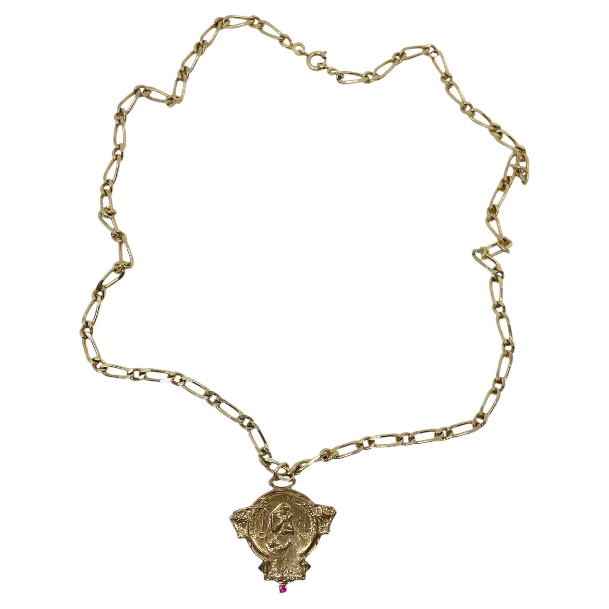 Collier avec médaille d'ange et rubis, style vintage