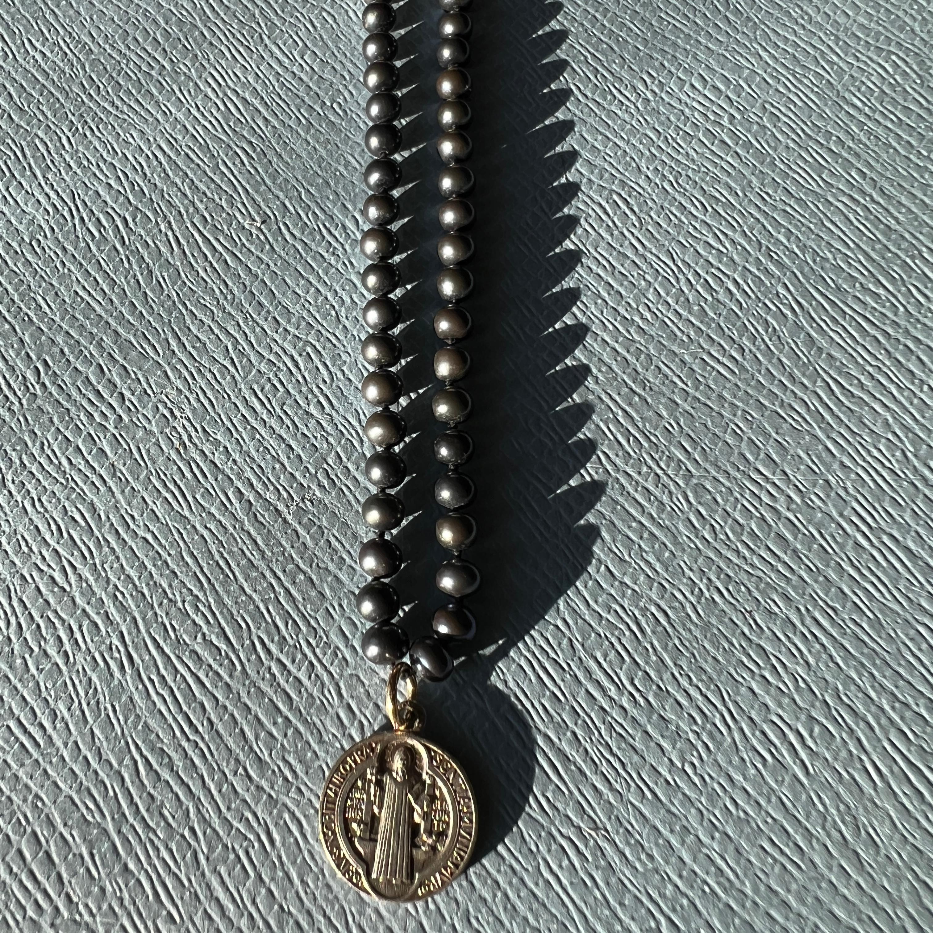 Brilliant Cut Medal Necklace Black Pearl Cross Bead Choker