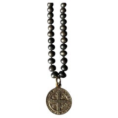 Medal Necklace Black Pearl Cross Bead Choker