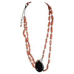 Silver, Mediterranean Coral and Horn Necklace, by Rovian