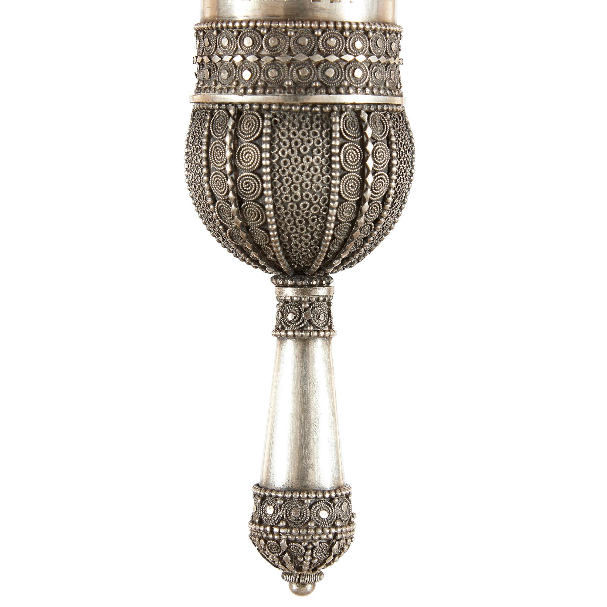 Silver Megillah with Filigree Work by Bezalel Academy In Good Condition For Sale In London, GB