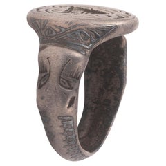 Sceau de marchand en argent incrusté de nielles avec armoiries Circa XV Sec.