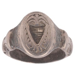 Antique Silver Merchant's Inlaid Niello Ring Seal With Coat Of Arms Circa XV Sec.