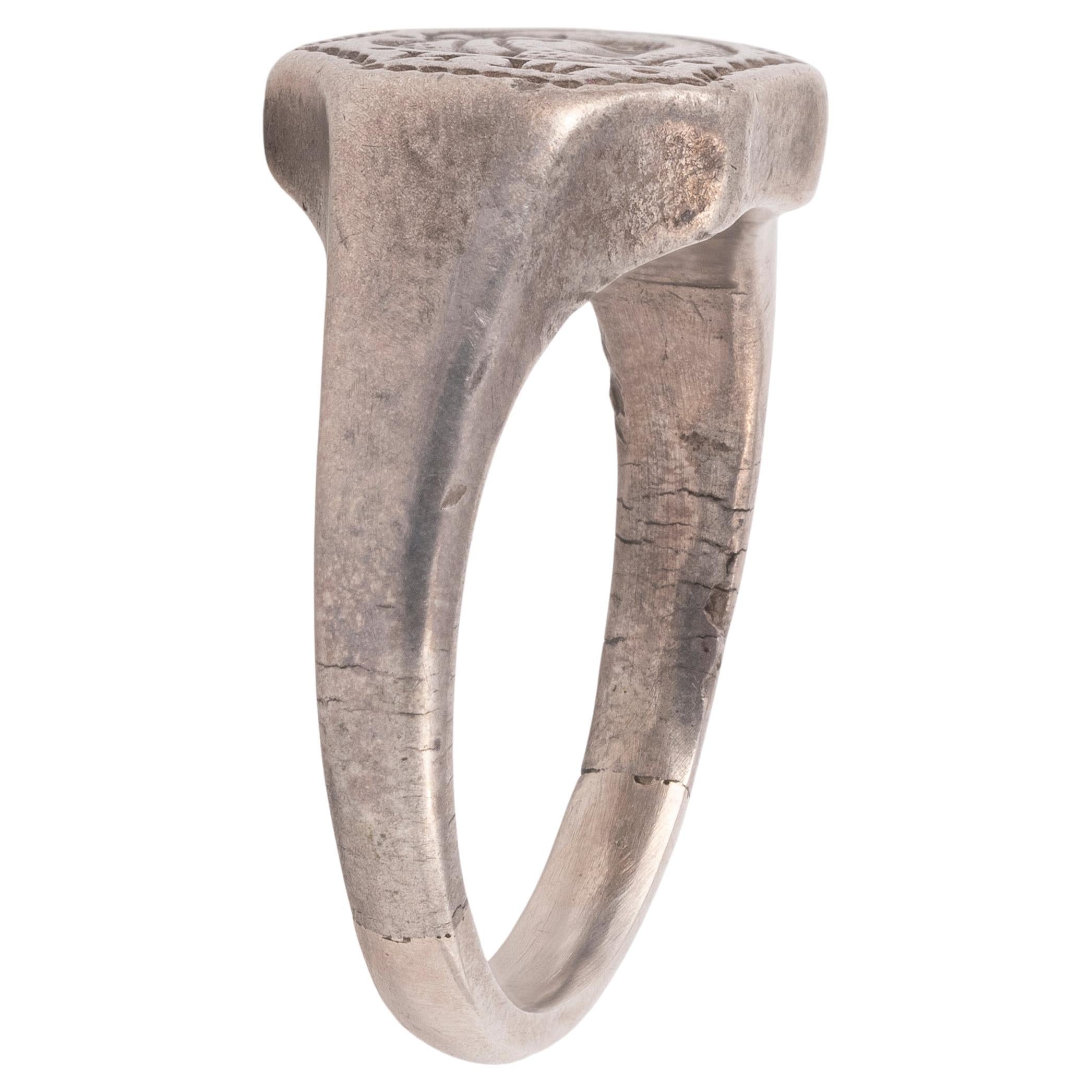 Medieval Silver Merchant's Men's Ring Seal Ring With Shield And Letters XV Sec. For Sale