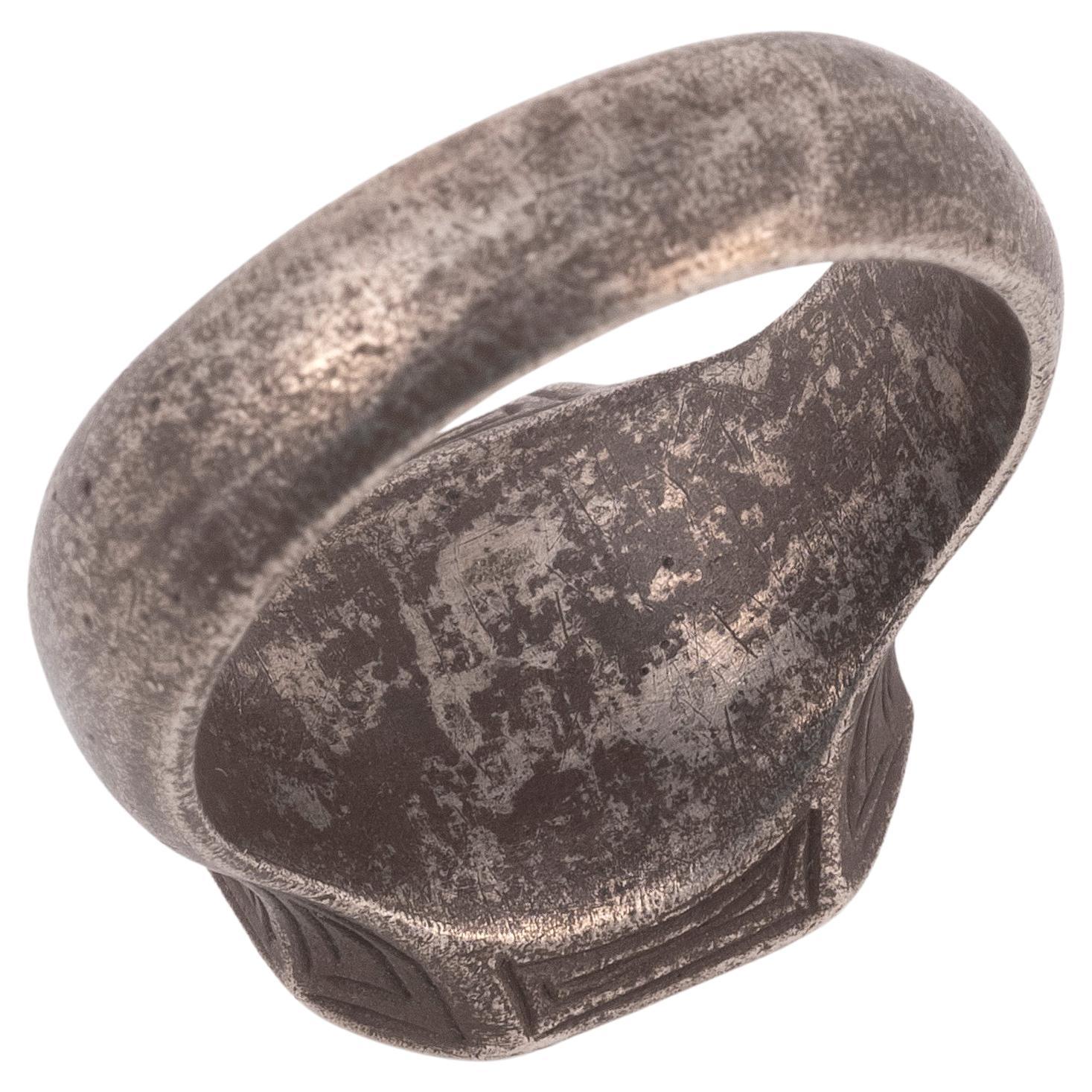 Medieval Silver Merchant's Men's Ring Seal With Symbols Of Horseshoe XV Sec. For Sale