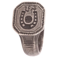 Antique Silver Merchant's Men's Ring Seal With Symbols Of Horseshoe XV Sec.