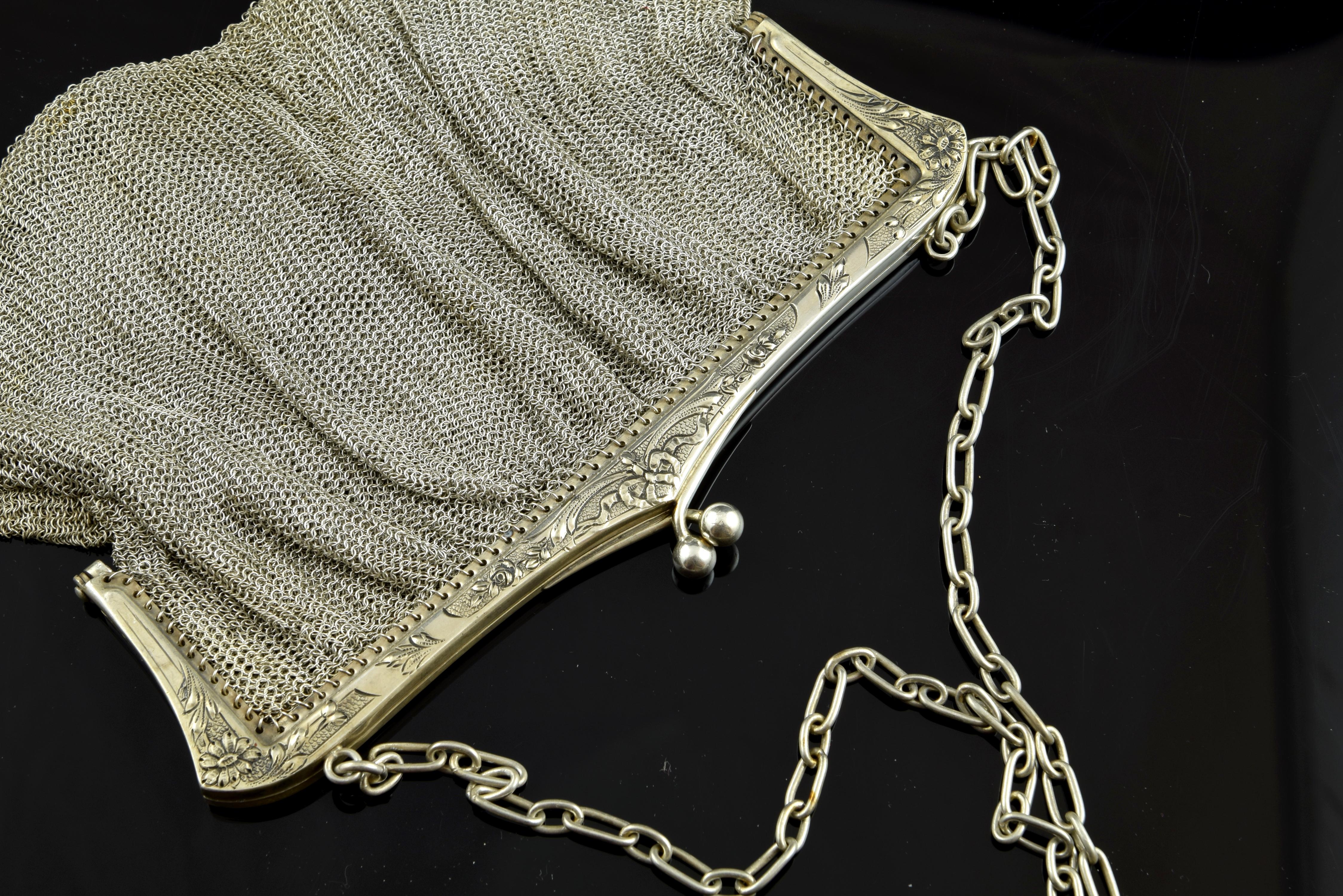 European Silver Mesh Bag, 19th Century