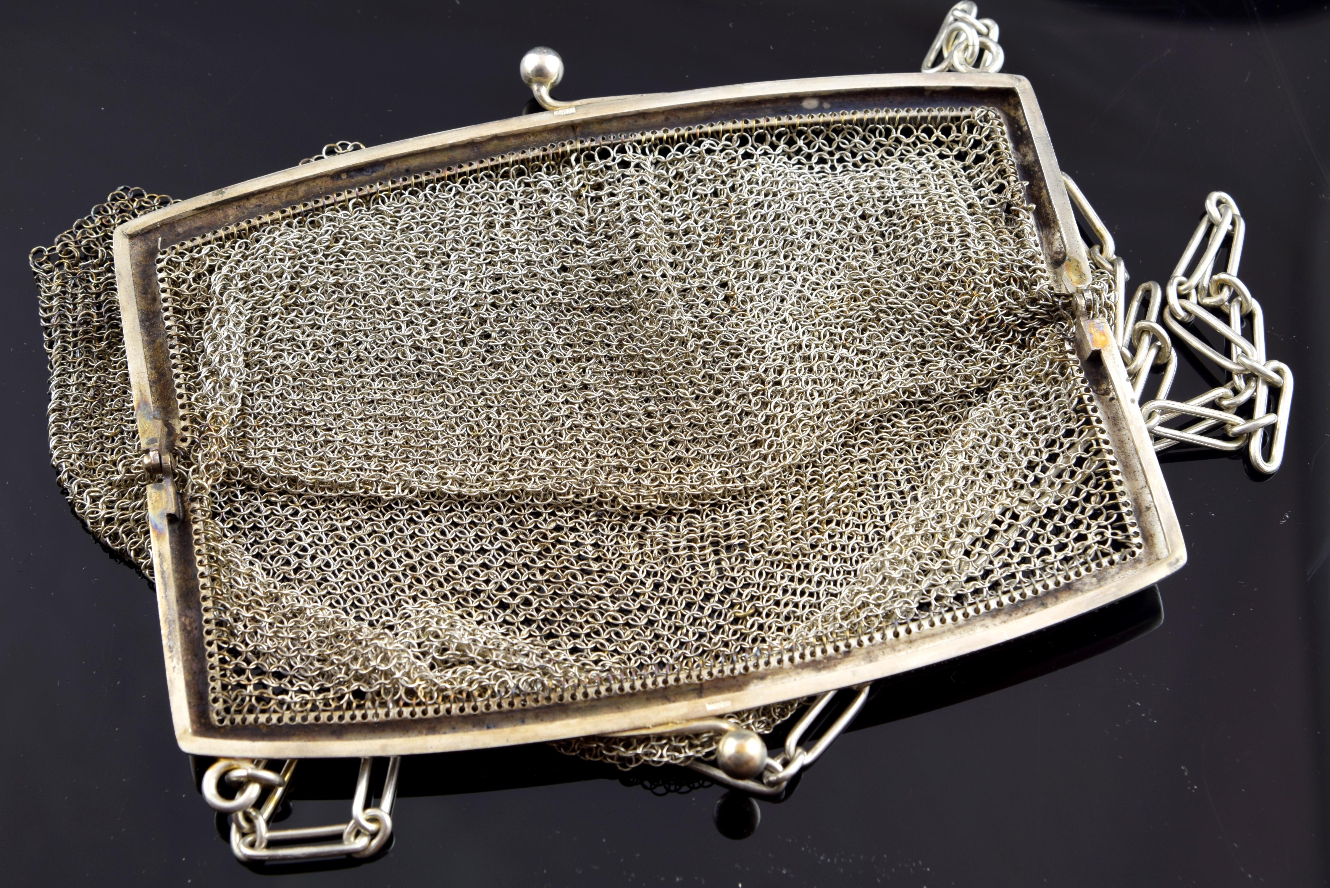 European Silver Mesh Bag, 19th Century For Sale