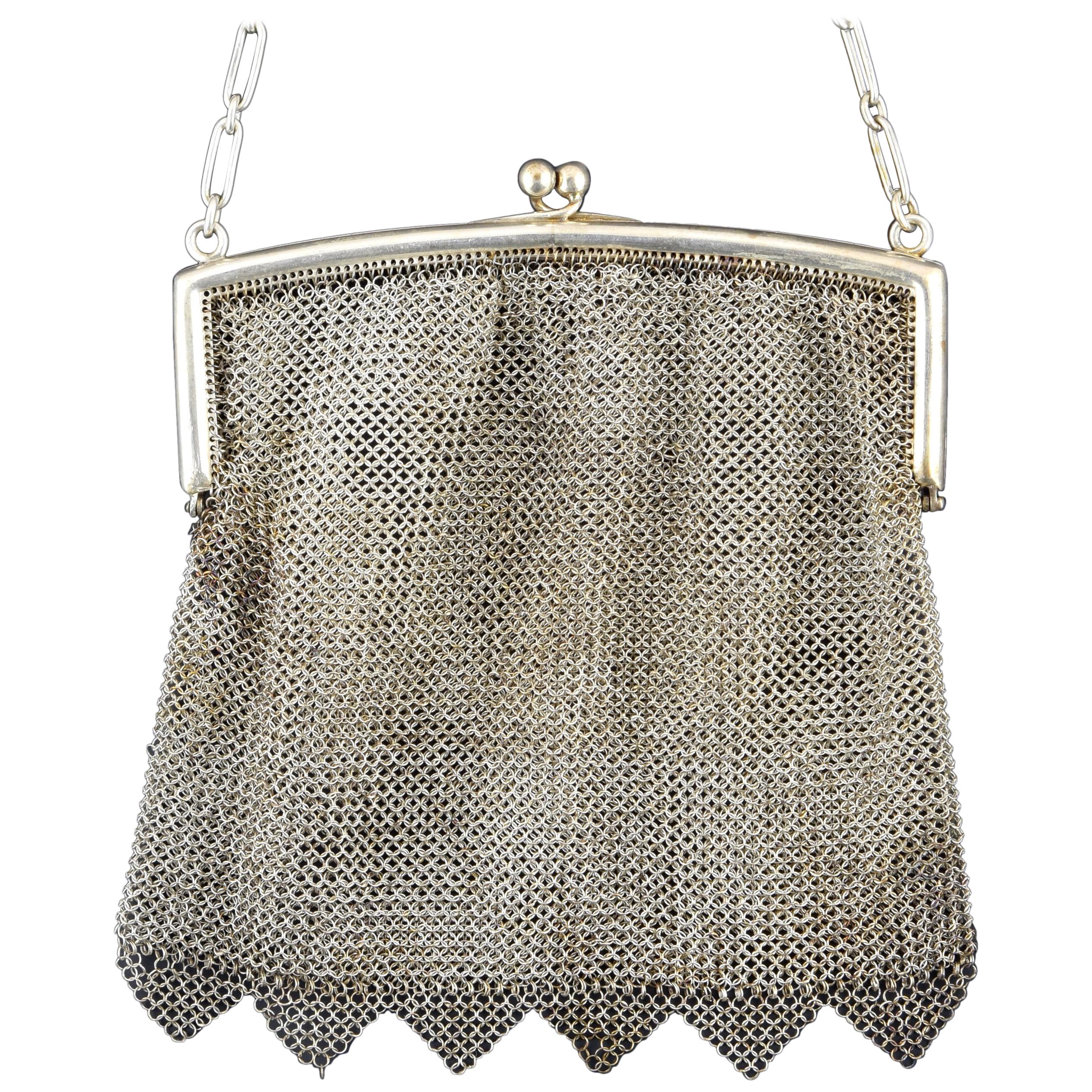 Silver Mesh Bag, 19th Century For Sale