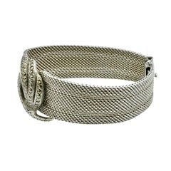 Silver Mesh Link Bracelet with a Centre Swirl Marcasite Design