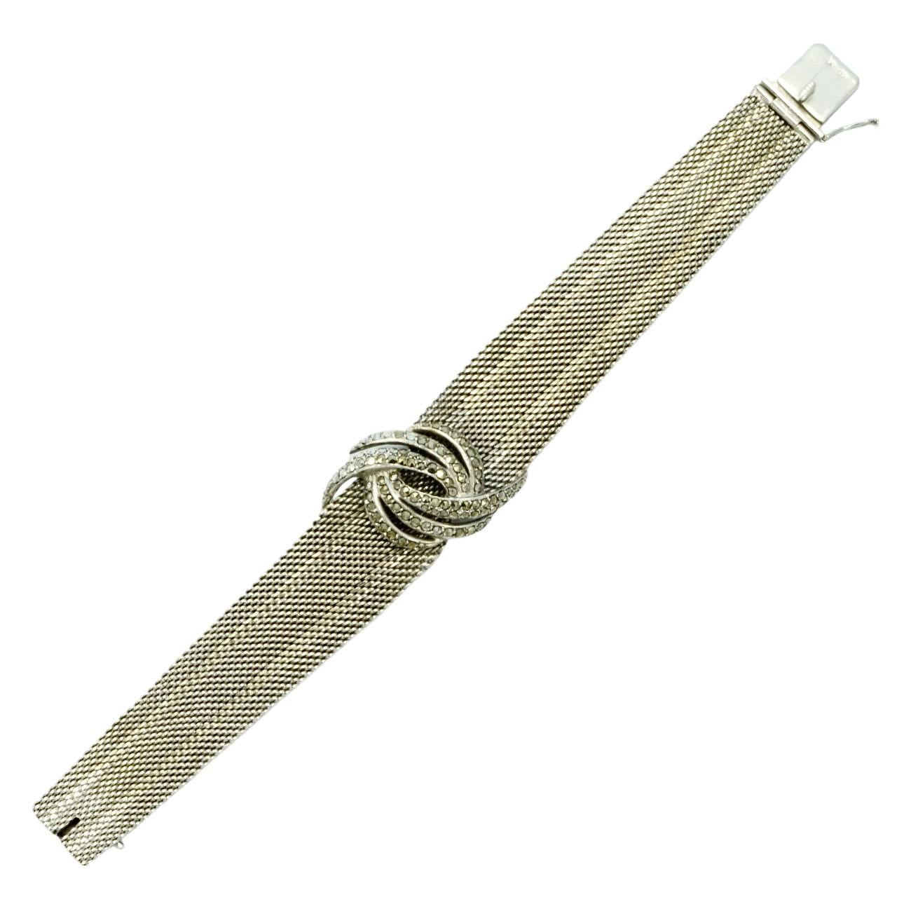 Silbernes Mesh-Gliederarmband mit Markasit-Motiv in der Mitte im Zustand „Gut“ im Angebot in London, GB