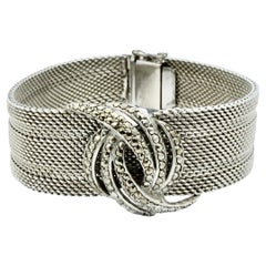 Silver Mesh Link Bracelet with a Centre Swirl Marcasite Design