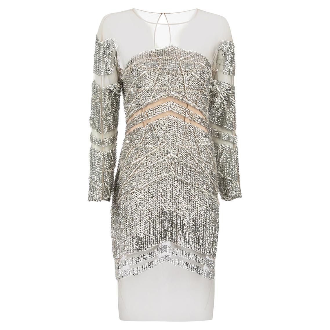 Silver Mesh Panel Sequin Dress Size M For Sale at 1stDibs