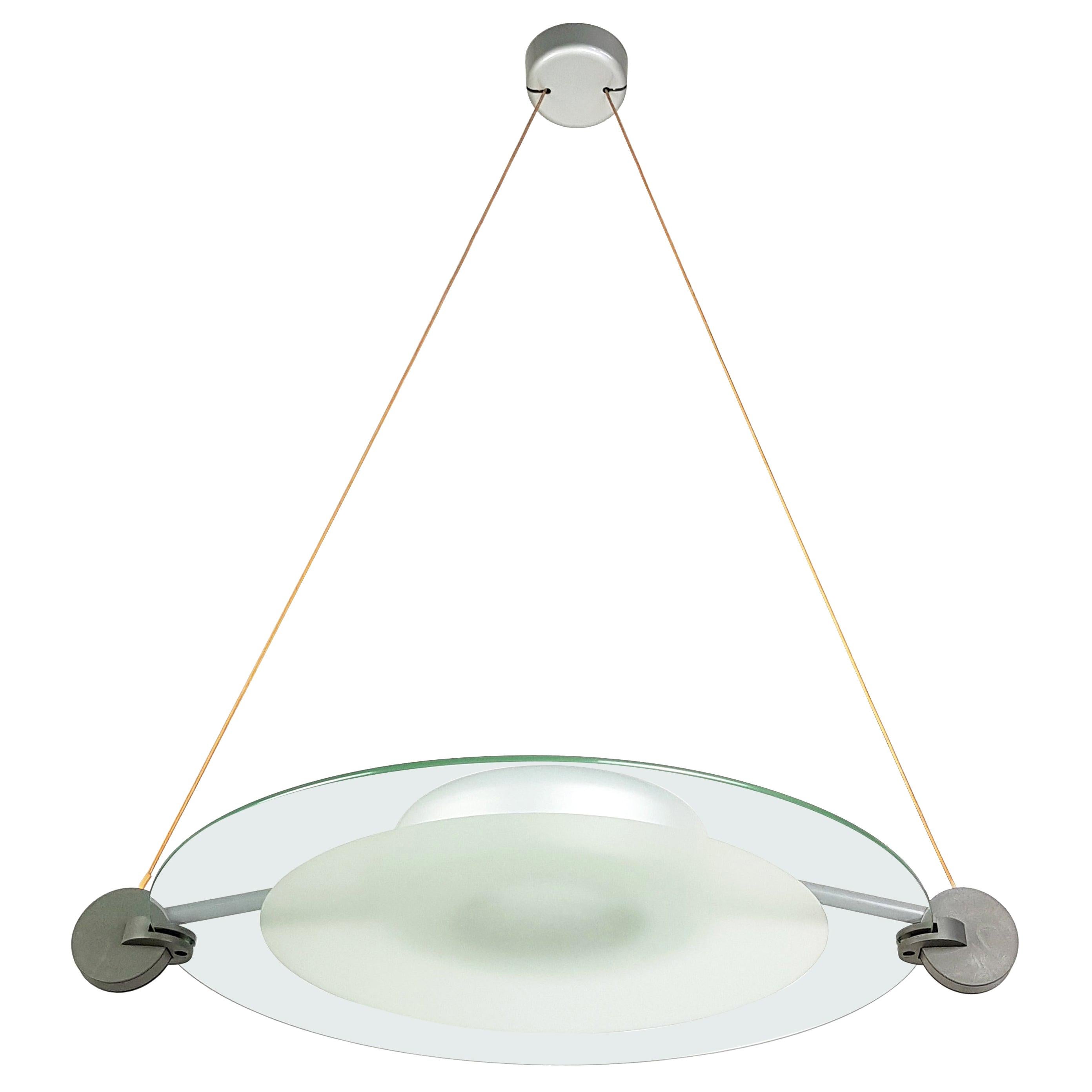 Silver Metal and Sandblasted Glass 1985 Cyclos Pendant by De Lucchi for Artemide