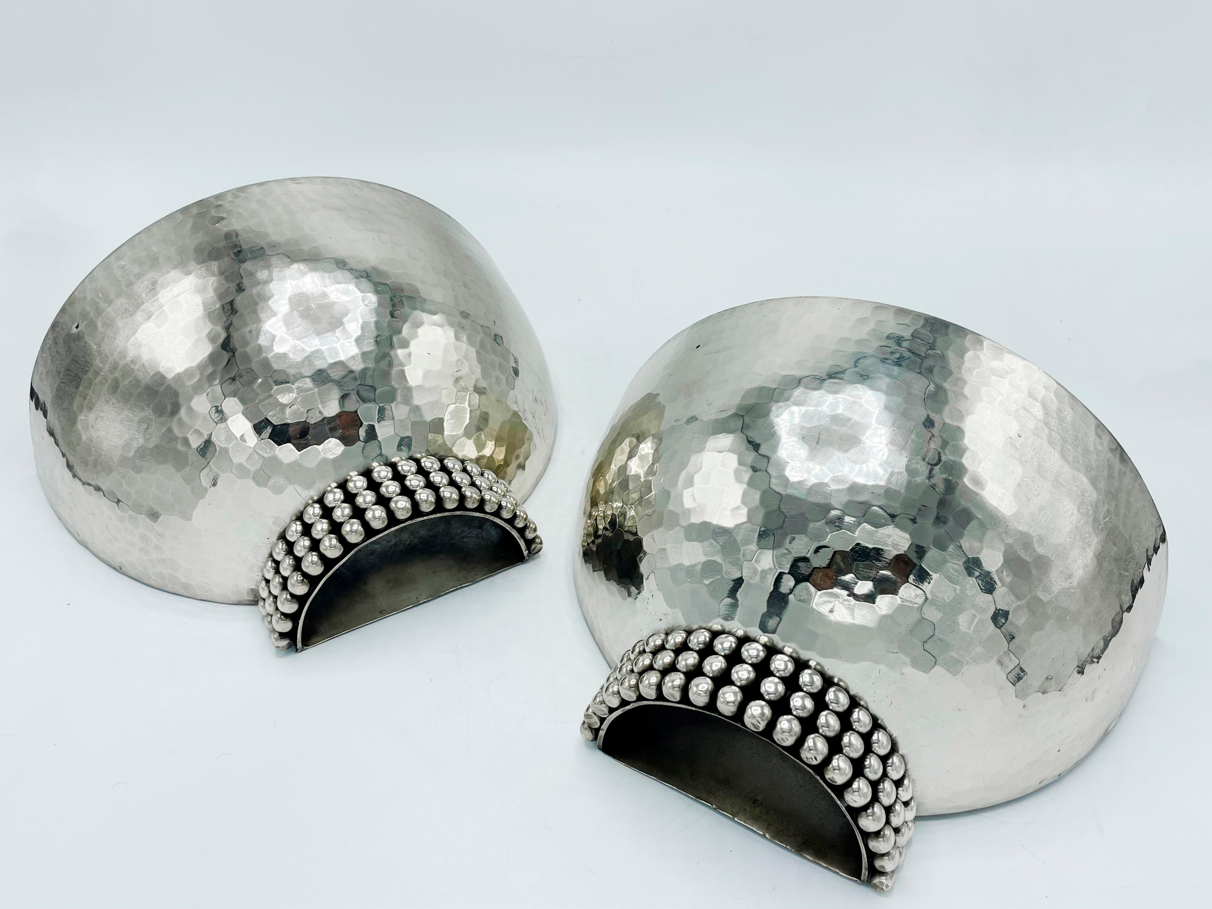 Silver Metal Art Deco Pair of Sconces Design by Jean Despres  1