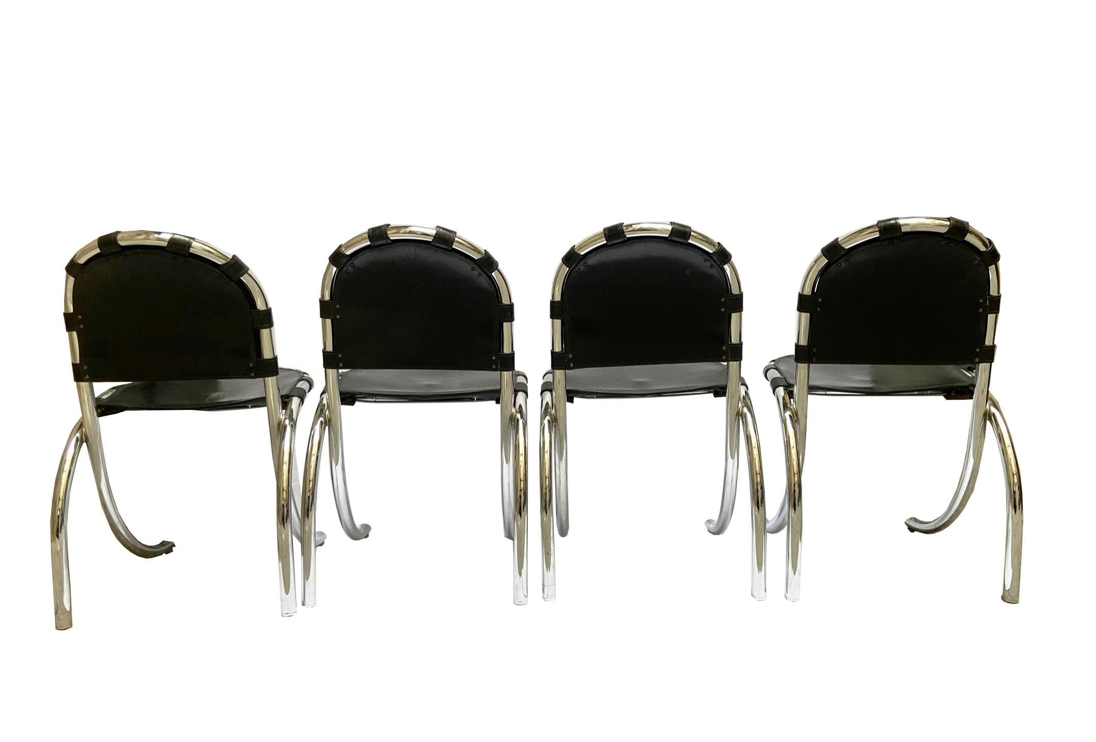 Mid-Century Modern Silver Metal Chairs Studio Tetrark Medusa 1960s Bazzani Made in Italy