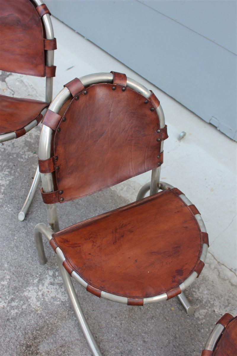 Silver Metal Chairs Studio Tetrark Medusa Calfskin 1960s Bazzani Made In Italy For Sale 4