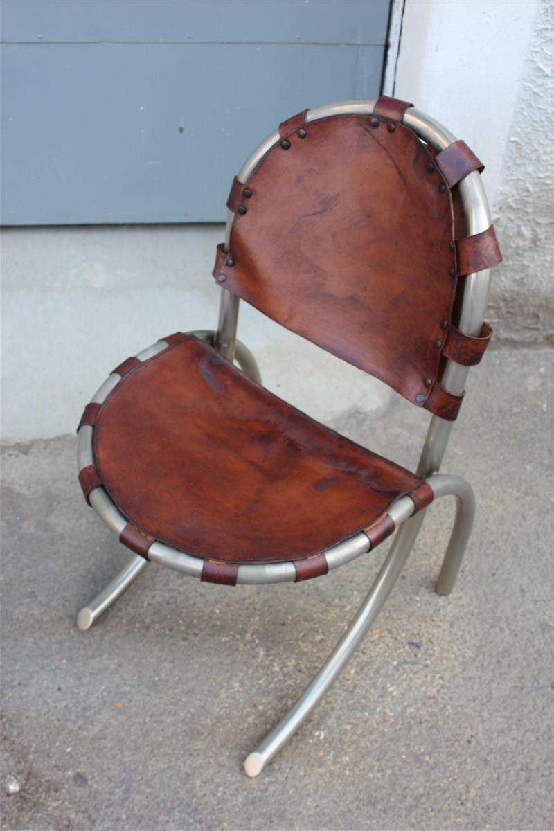 Mid-Century Modern Silver Metal Chairs Studio Tetrark Medusa Calfskin 1960s Bazzani Made In Italy For Sale